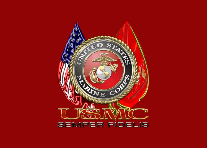 'military Insignia & Heraldry 3d' Collection By Serge Averbukh Greeting Card featuring the digital art U. S. Marine Corps U S M C Emblem on Red by Serge Averbukh