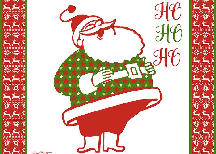 Ugly Christmas Sweater Santa Greeting Card featuring the digital art Ugly Christmas Sweater Santa-D by Jean Plout