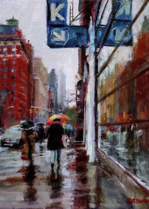New York Greeting Card featuring the painting Umbrellas on Amsterdam Aveune by Peter Salwen