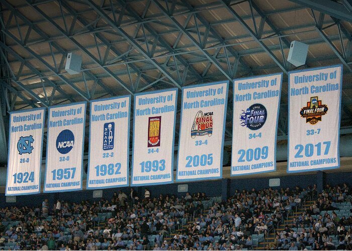 Hoops Greeting Card featuring the photograph UNC-CH Championship Banners by Orange Cat Art