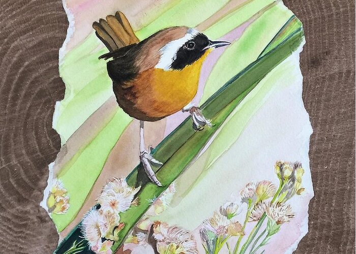 Common Yellow Throat Greeting Card featuring the painting Uncommon Yellowthroat by Sonja Jones