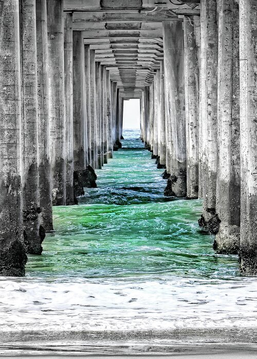 Under The Huntington Beach Pier Greeting Card featuring the photograph Under HB Pier BW by Rosanne Nitti