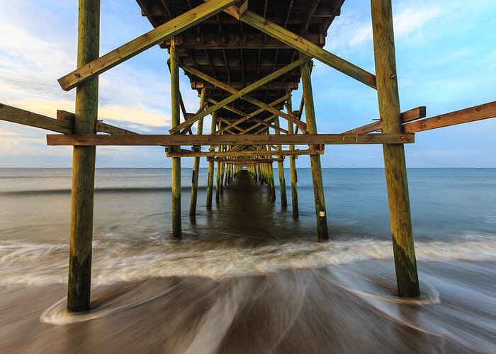 Oak Island Greeting Card featuring the photograph Under Oak Island Pier by Nick Noble