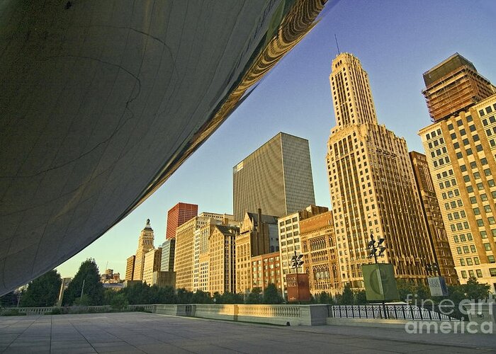 Bea Greeting Card featuring the photograph Under the Bean and Chicago skyline by Sven Brogren