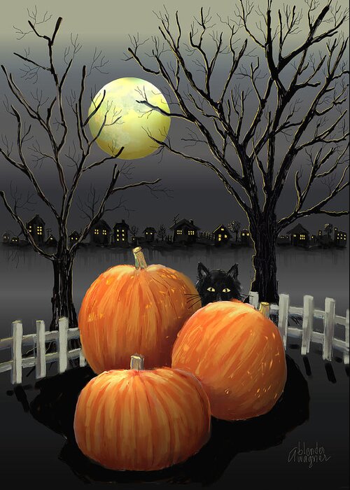 Pumpkin Greeting Card featuring the digital art Under The Full Moon by Arline Wagner