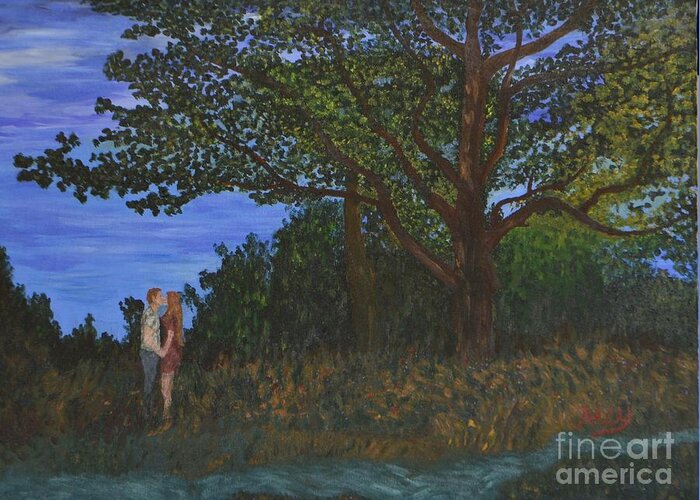 Oak Greeting Card featuring the painting Under the Oak Tree by Aicy Karbstein
