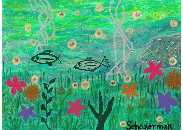 Original Drawing/painting Greeting Card featuring the painting Underwater Garden by Susan Schanerman