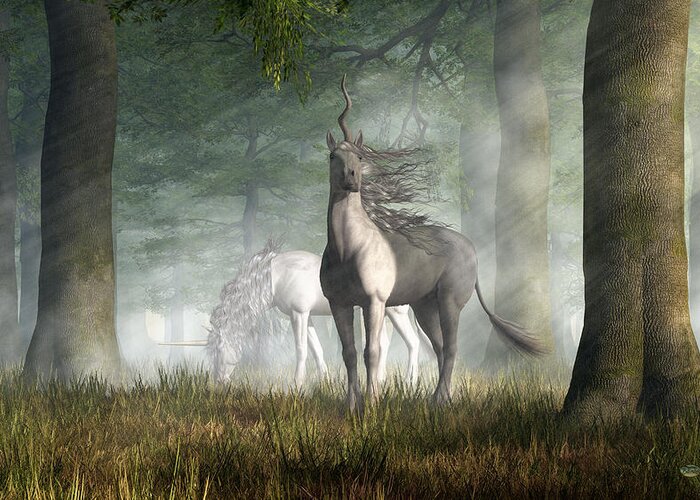 Unicorn Greeting Card featuring the digital art Unicorn by Daniel Eskridge