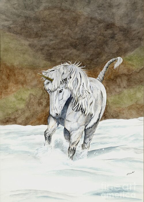Unicorn Greeting Card featuring the painting Unicorn Icelandic by Shari Nees