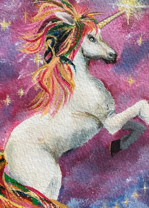 Unicorn Greeting Card featuring the painting Unicorn Magic by Deborah Naves