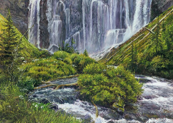 Waterfall Greeting Card featuring the painting Union Falls by Steve Spencer