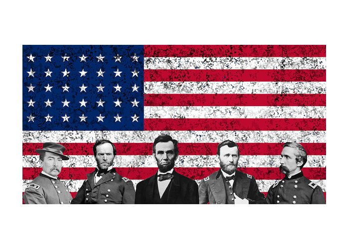 Abraham Lincoln Greeting Card featuring the mixed media Union Heroes and The American Flag by War Is Hell Store