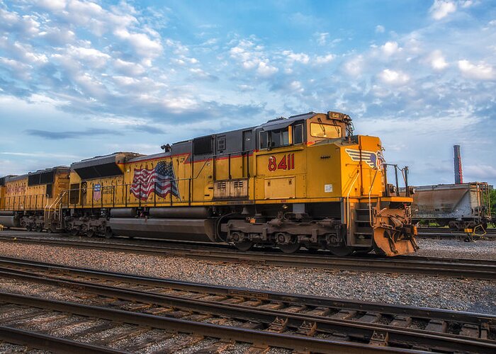 Union Pacific Train Greeting Card featuring the photograph Union Pacific Railroad by Mark Papke