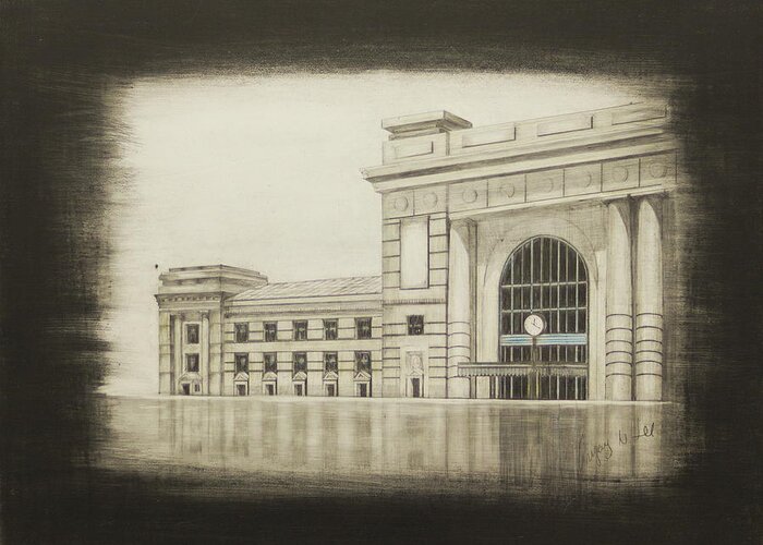 Union Station Greeting Card featuring the drawing Union Station - West Wing by Gregory Lee