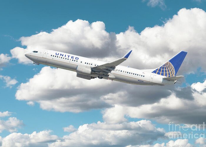 Boeing Greeting Card featuring the digital art United Airlines Boeing 737 by Airpower Art