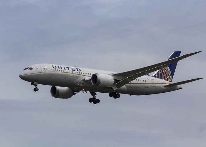 United Airlines Dreamliner Greeting Card featuring the photograph United Airlines Boeing 787 by David Pyatt