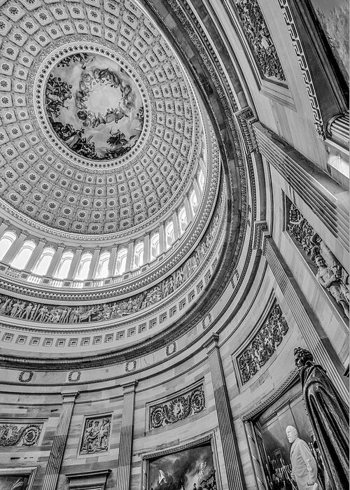 Washington D.c. Greeting Card featuring the photograph Unites States Capitol Rotunda BW by Susan Candelario