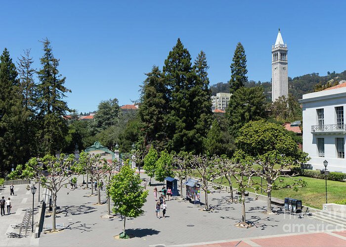 Wingsdomain Greeting Card featuring the photograph University of California at Berkeley Sproul Plaza Sather Gate and Sather Tower Campanile DSC6256 by San Francisco