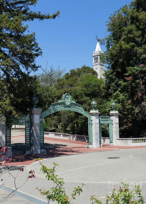 Wingsdomain Greeting Card featuring the photograph University of California at Berkeley Sproul Plaza Sather Gate and Sather Tower Campanile DSC6262 by San Francisco