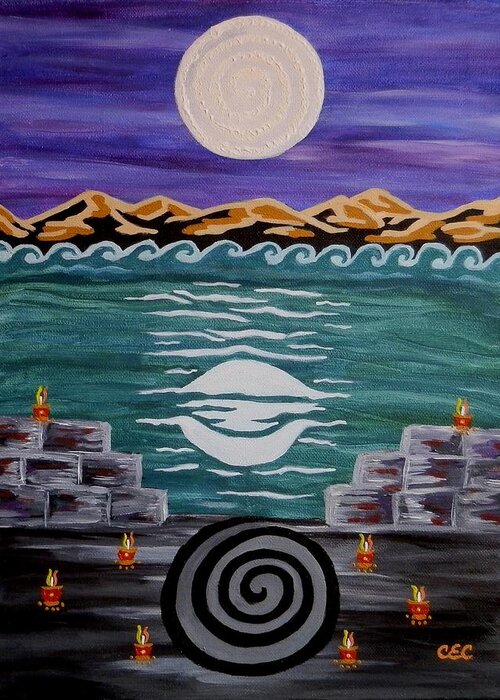 Full Moon Greeting Card featuring the painting Unthought Known by Carolyn Cable