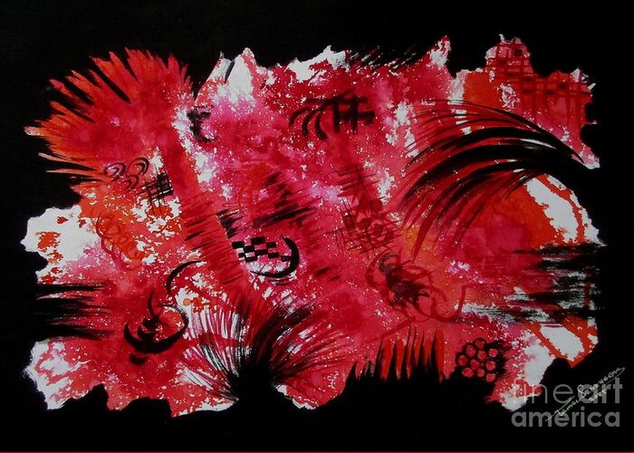 Art Greeting Card featuring the mixed media Fire in forest by Tamal Sen Sharma