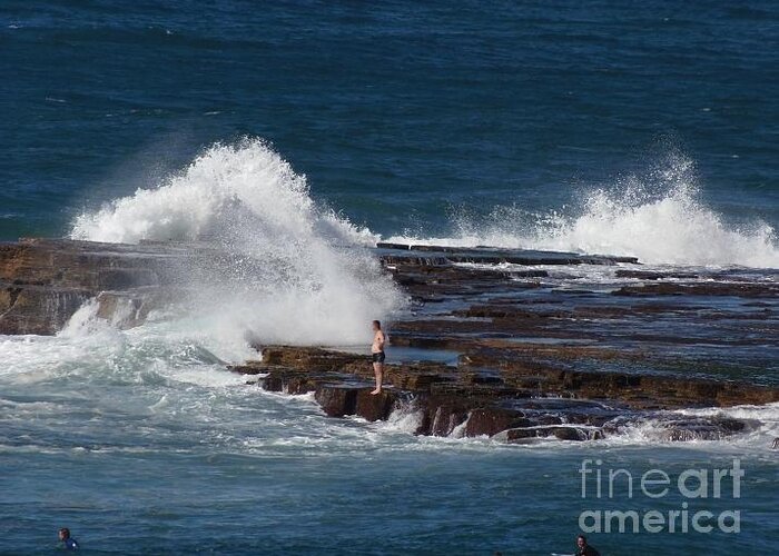 Huge Wave Greeting Card featuring the photograph Unwitting Swimmer by Bev Conover