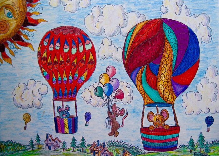 Children's Art Greeting Card featuring the drawing Up up and away by Megan Walsh