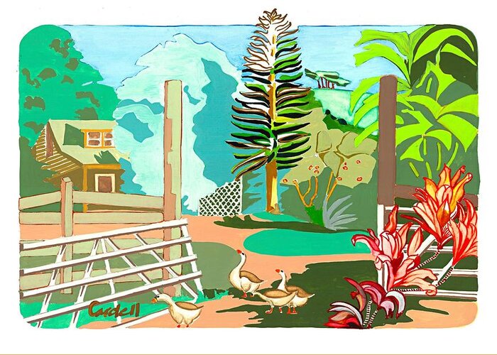 Island Hinterlands Greeting Card featuring the painting Upcountry Maui by Joan Cordell
