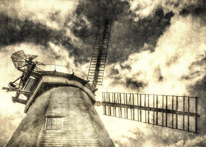 Windmill Greeting Card featuring the photograph Upminster Windmill Vintage by David Pyatt