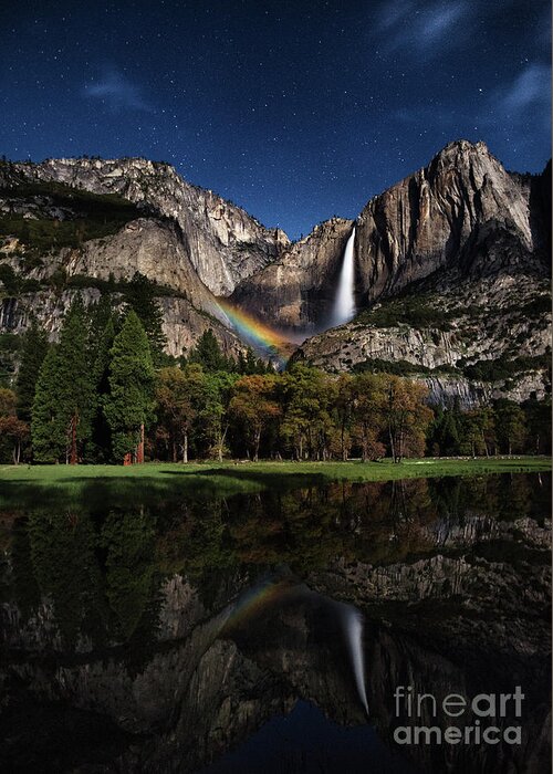 Yosemite Greeting Card featuring the photograph Upper Falls Moonbow by Anthony Michael Bonafede