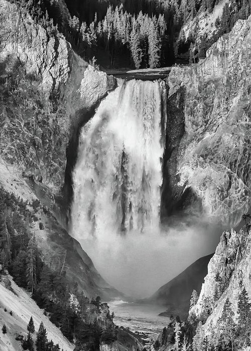Black White Greeting Card featuring the photograph Upper Yellowstone Falls in Black and White by James BO Insogna