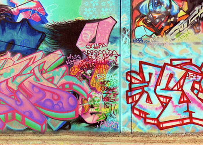Graffiti Art Greeting Card featuring the photograph Urban Graffiti Art Panorama1, North 11th Street, San Jose 1990 by Kathy Anselmo