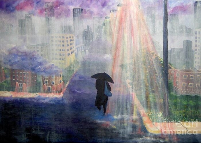 City Greeting Card featuring the painting Urban Life by Saundra Johnson