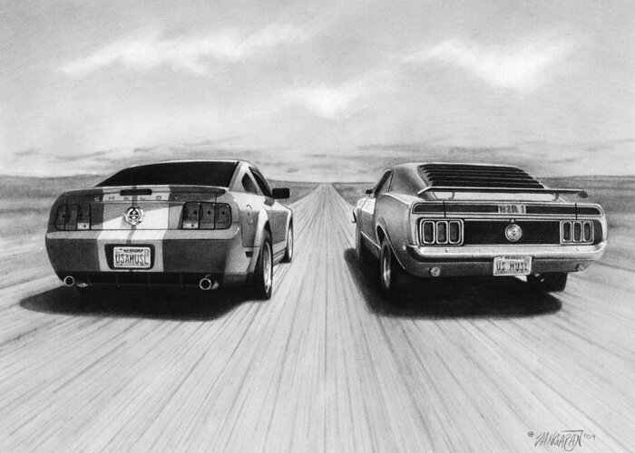 Pencil Illustration Greeting Card featuring the drawing USA Muscle II by Tim Dangaran