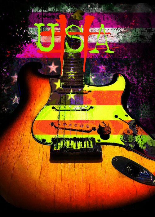 Guitar Greeting Card featuring the digital art USA Strat Guitar Music by Guitarwacky Fine Art