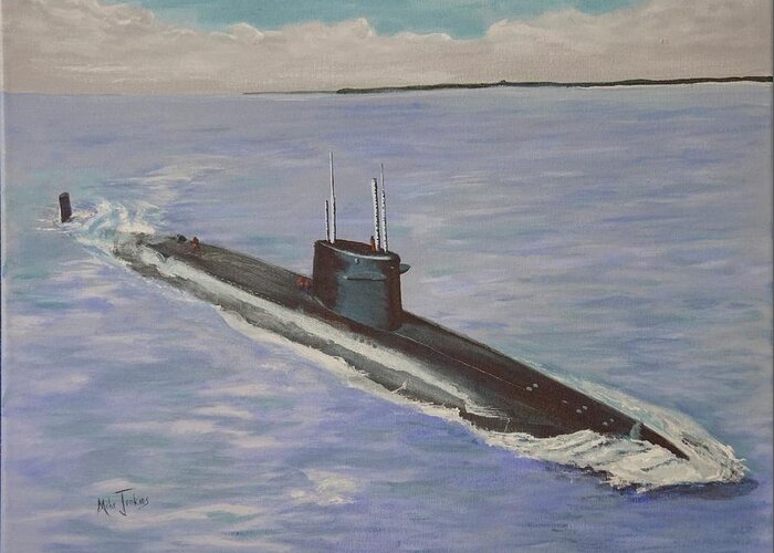 Navy Greeting Card featuring the painting USS Nathan Hale by Mike Jenkins