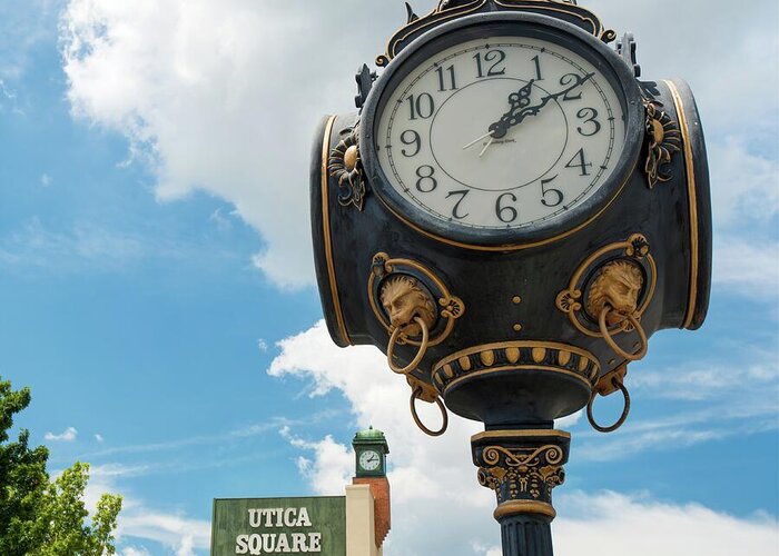 America Greeting Card featuring the photograph Utica Square Vintage Clock - Tulsa Oklahoma by Gregory Ballos