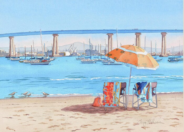 Vacation Greeting Card featuring the painting Vacation in Coronado California by Mary Helmreich