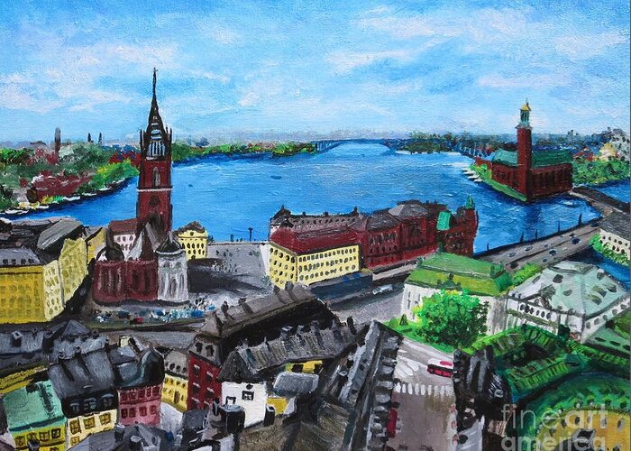 Sweden Greeting Card featuring the painting Vackert Stockholm by C E Dill