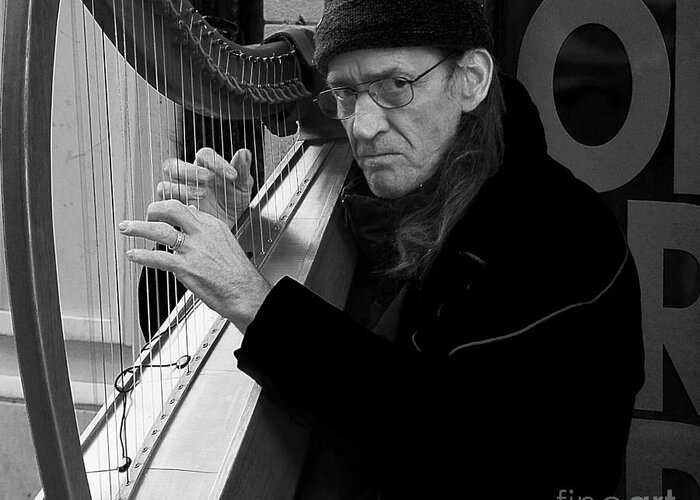 Black And White Portrait Greeting Card featuring the photograph Vagrant music by Elena Perelman