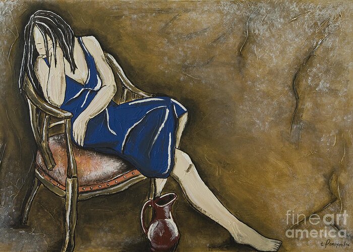 Woman Sitting Greeting Card featuring the painting Valerie by Patricia Panopoulos