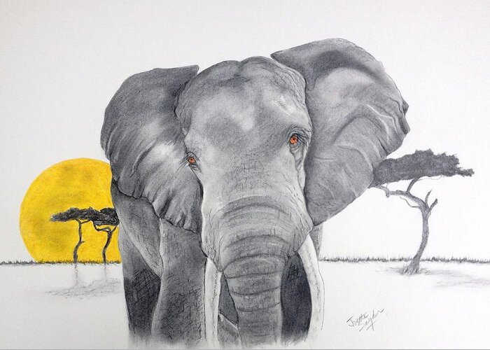 Elephant Greeting Card featuring the drawing Vanishing Elephant by Joette Snyder