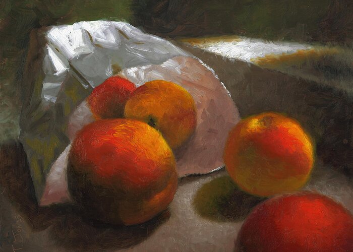 Peaches Greeting Card featuring the painting Vanzant Peaches by Timothy Jones