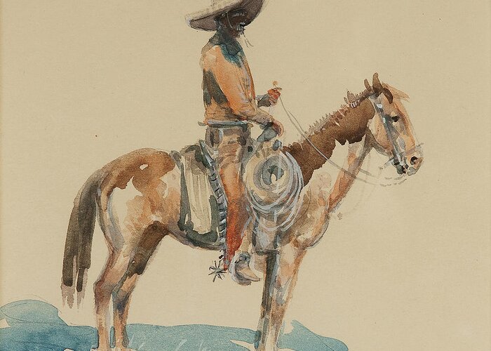 Edward Borein (1872-1945) Vaquero (circa 1920) - Watercolor On Paper Greeting Card featuring the painting Vaquero by MotionAge Designs