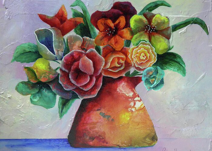 Flowers Greeting Card featuring the painting Vase Full of Peace and Delight by Terry Honstead