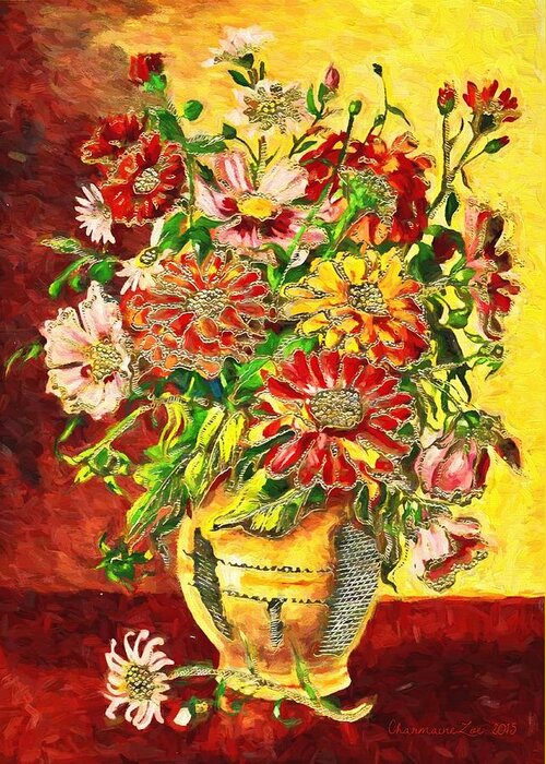 Flowers Greeting Card featuring the digital art Vase of Flowers by Charmaine Zoe