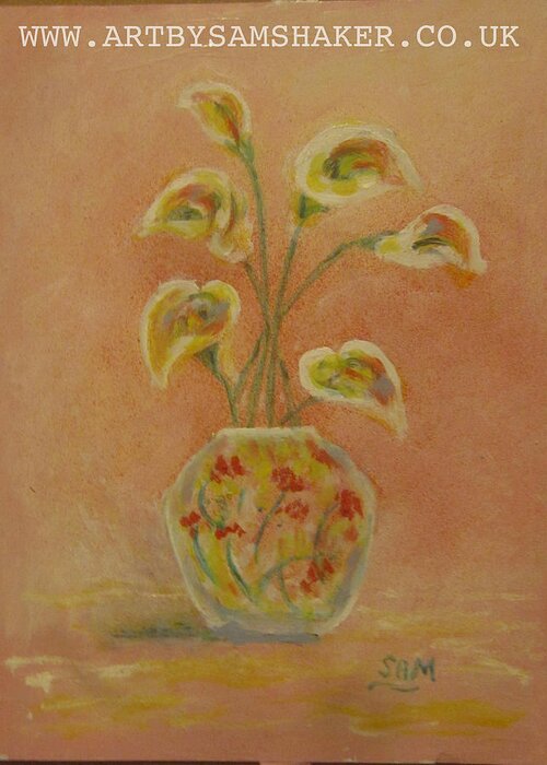 Flower Greeting Card featuring the painting Vase of flowers by Sam Shaker