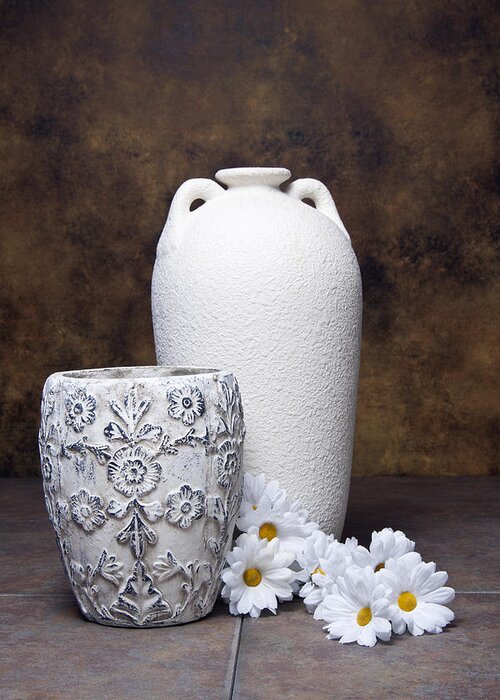 Vase Greeting Card featuring the photograph Vases with Daisies I by Tom Mc Nemar