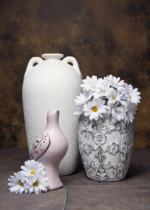 Vase Greeting Card featuring the photograph Vases with Daisies II by Tom Mc Nemar