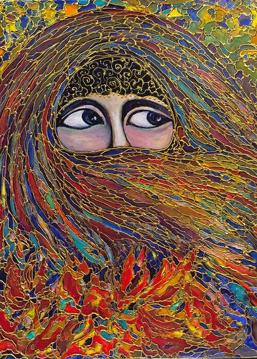Veil Greeting Card featuring the painting Veiled by Rae Chichilnitsky
